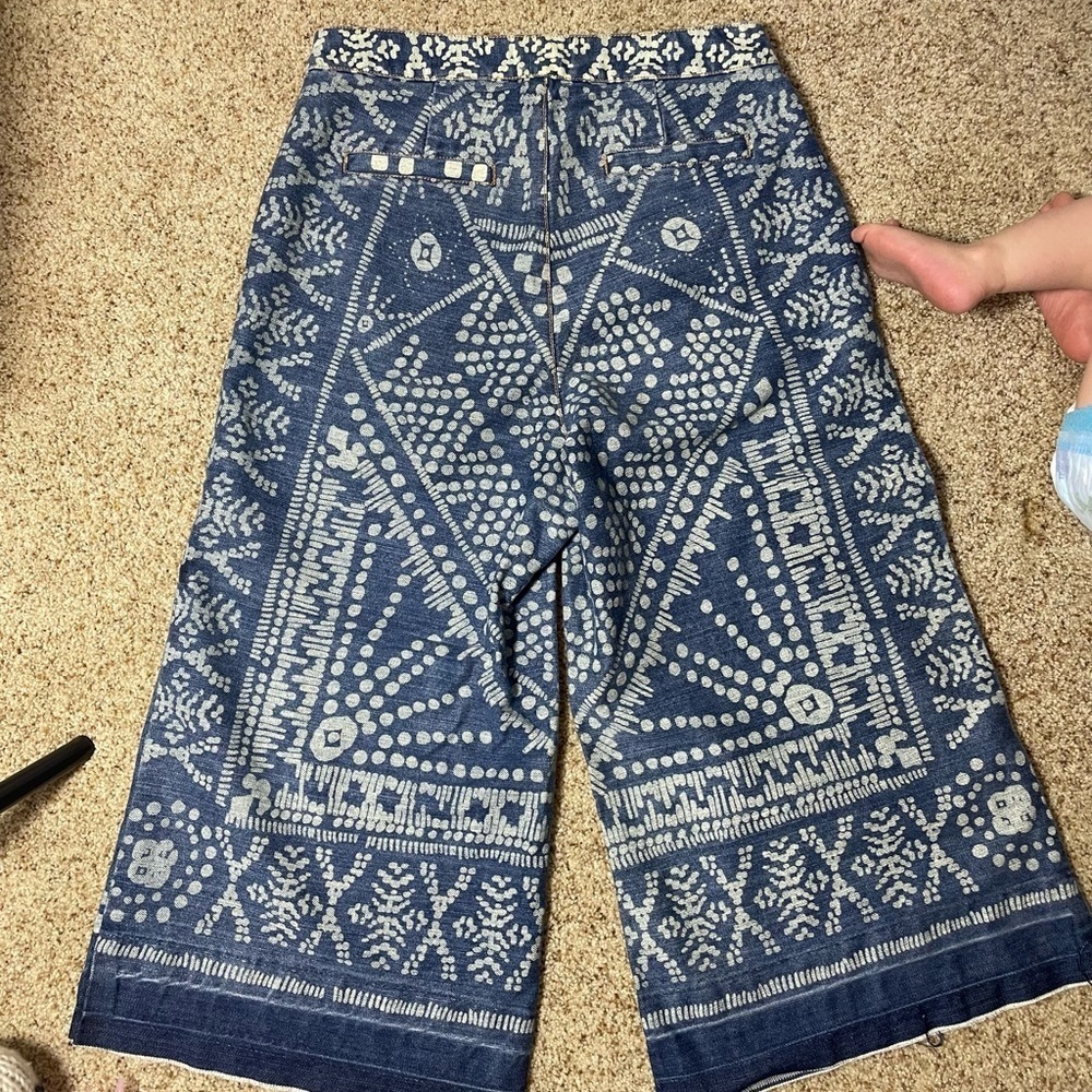Sea New York Tribal high Rise Geometric Print Wide Leg Denim Culotte Size 4. - Picture 5 of 6